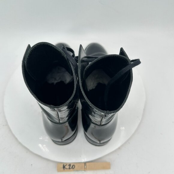 Freda Salvador Women Size 7.5 Black Patent Leather Plain Toe Lace Up Ankle Boot - Picture 9 of 11